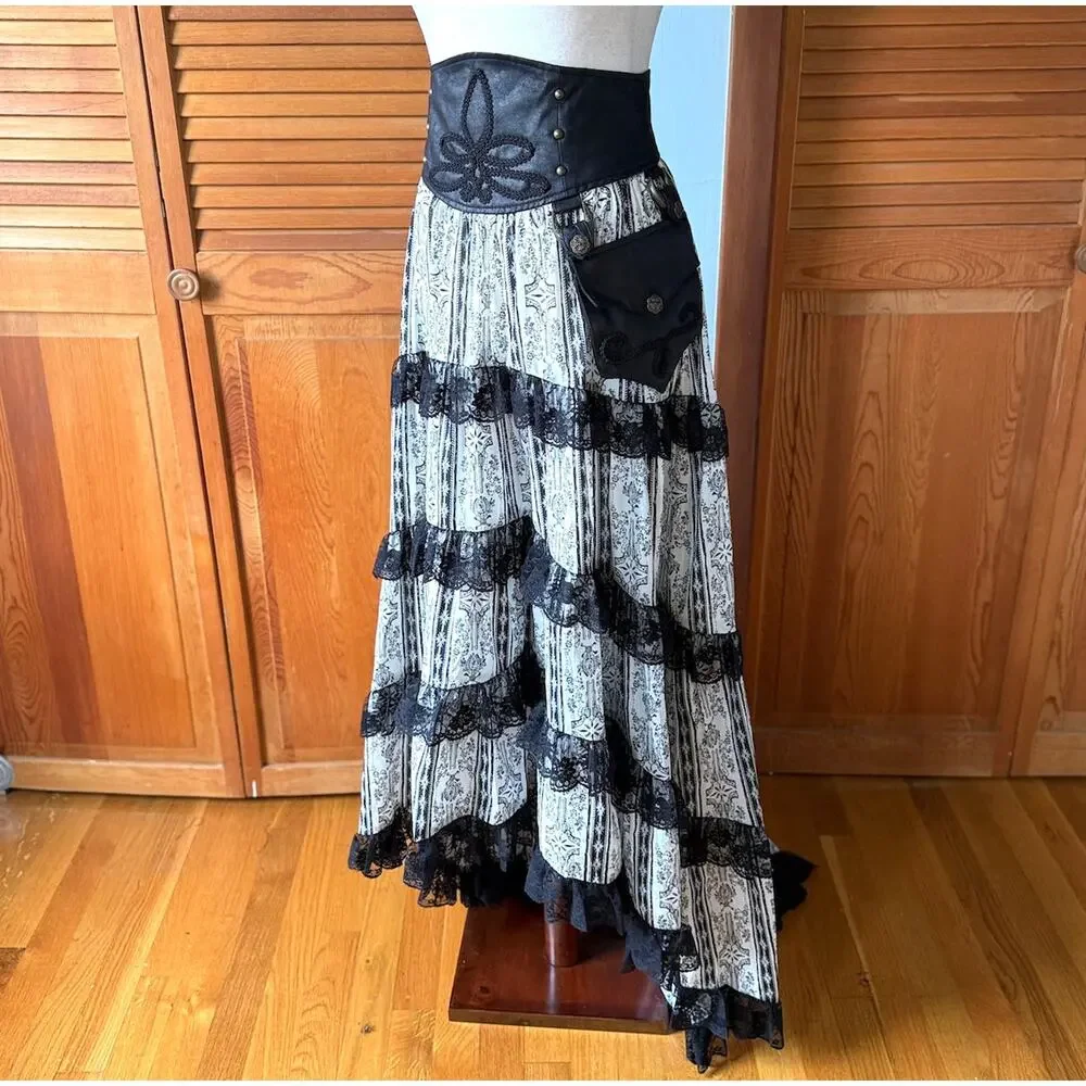 Vintage Lip Service Winchester Emporium Steampunk Victorian High Waist Skirt - Picture 5 of 13